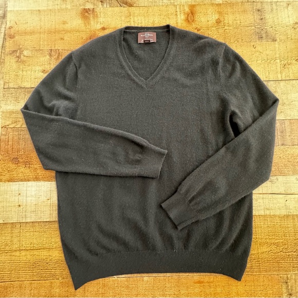 Black Brown 100% Cashmere V-Neck Sweater BLACK XXL - Picture 1 of 7